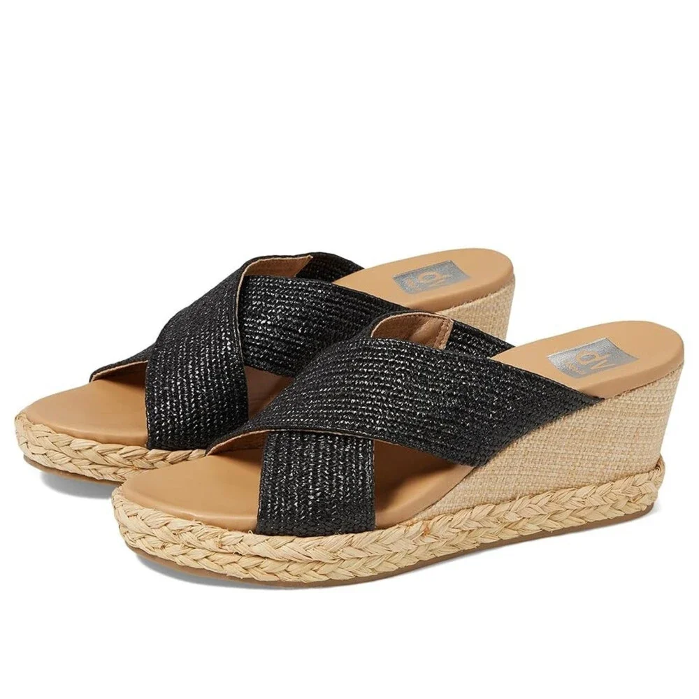 DV by Dolce Vita Erial Sandals Womens 6 Black Crisscross Strap Wedge Heel NCZ264